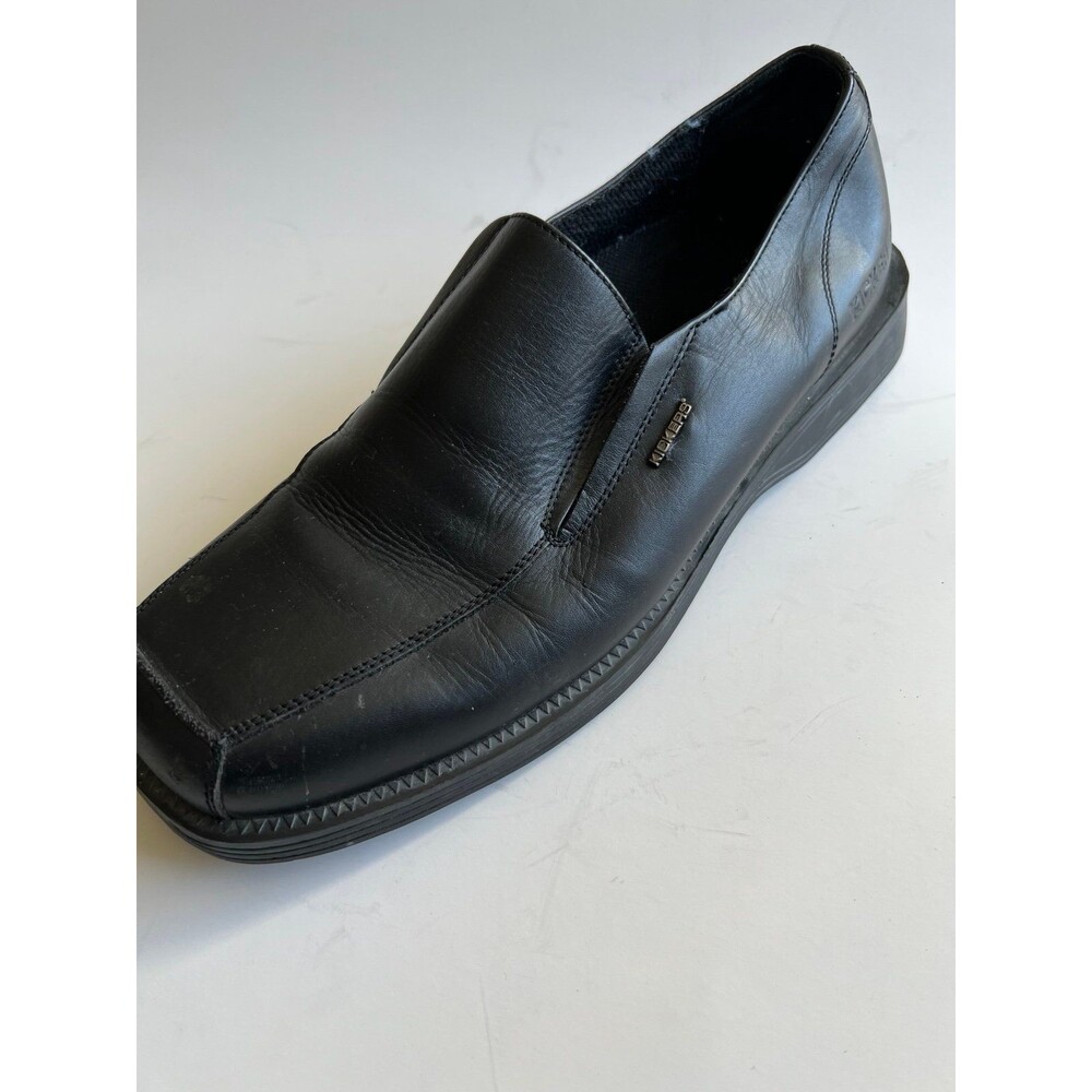 Vintage Kickers Mens Black Leather Loafers Square Toe Slip On Dress Shoes Sz 10
